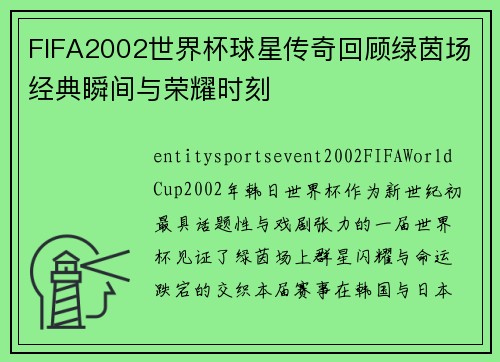 FIFA2002世界杯球星传奇回顾绿茵场经典瞬间与荣耀时刻